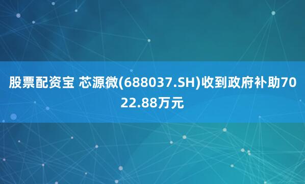 股票配资宝 芯源微(688037.SH)收到政府补助7022.88万元